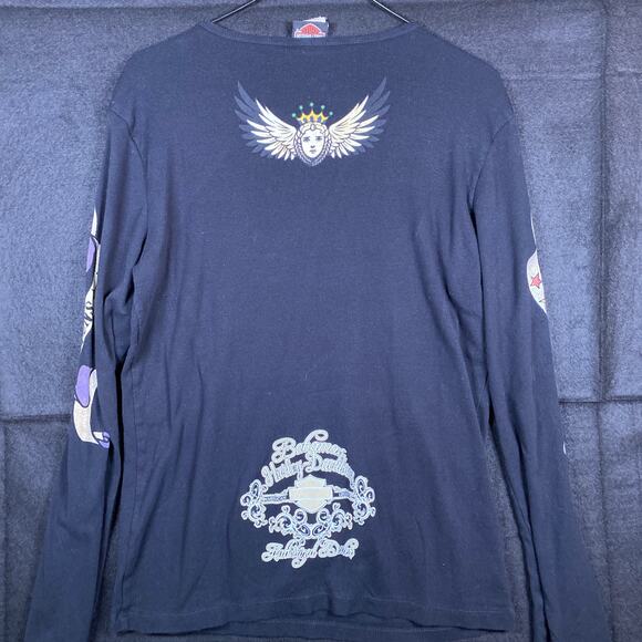 Harley Davidson Womens Shirt Black Motor Queens Milwaukee Long Sleeve Large - Picture 13 of 15